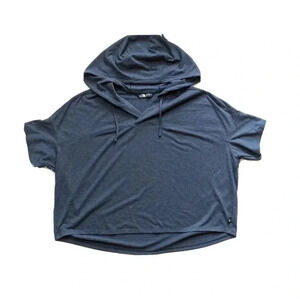 The North Face Shirt Navy Blue Hooded Crop Top Size Large Short Sleeve